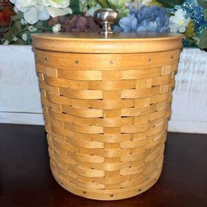 Longaberger 2007 CANISTER Basket + Sealable Protector+ Lid 7.5” Wooden Lid